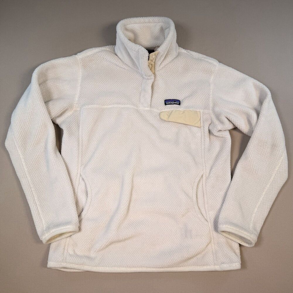 Patagonia Women Re-Tool Snap-T Fleece Pullover Jacket Sz large Off White Beige